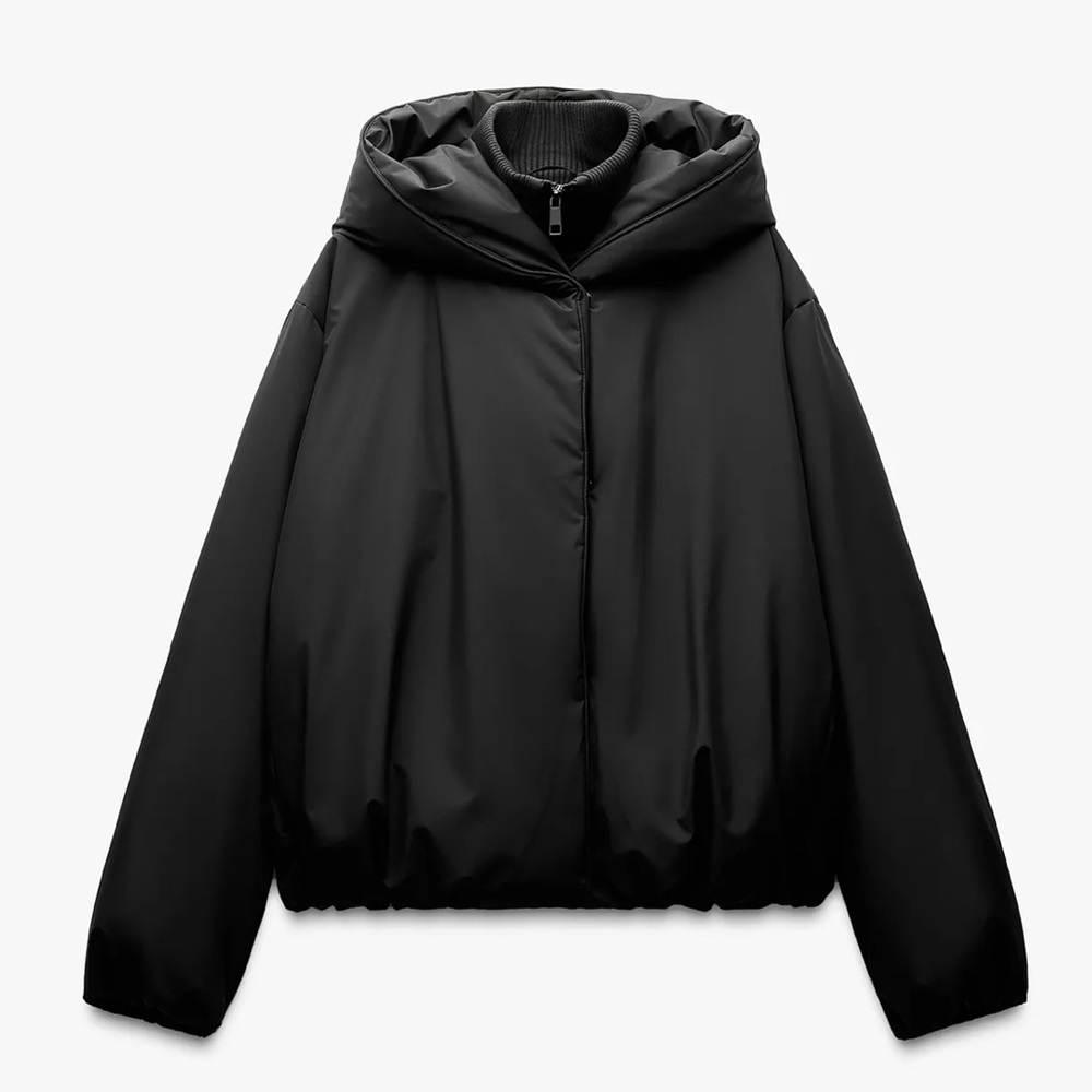 Zara Black Hooded Puffer Jacket